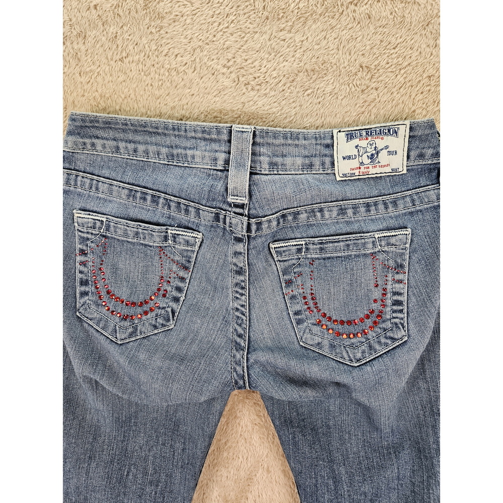 Made in USA True Religion Skinny Jeans Women's Size 26 Red Crystals on Back Pock - Picture 9 of 10